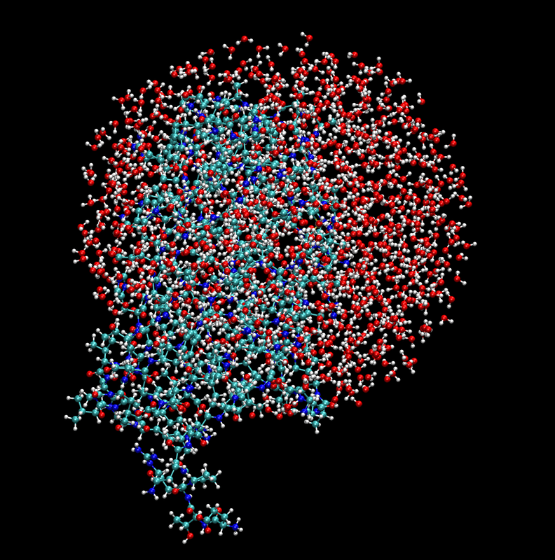 AbyU system with a sphere of water molecules around the reaction site.